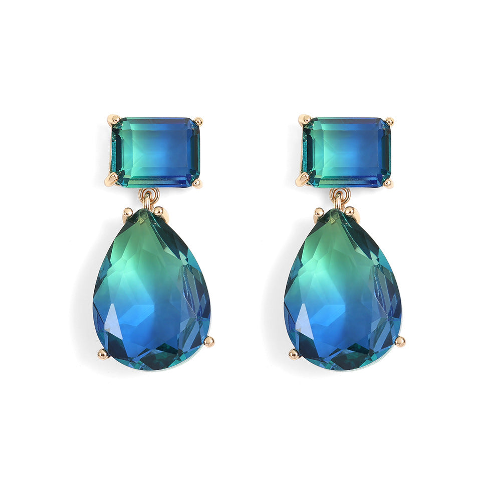 Femmes Vintage Ombre Teal Tone Boucles d'oreilles Drop