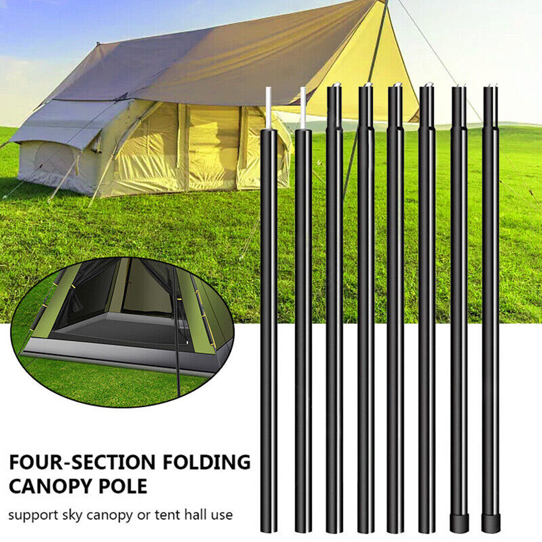 2x200cm Tent Poles Universal Telescopic Adjustable Steel Awning Tent Pole