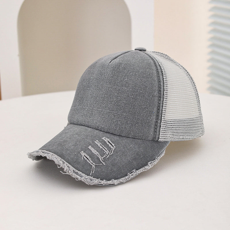 Hommes et femmes style large trou rembourré bord éponge lavé Top Patchwork Mesh Trucker Cap