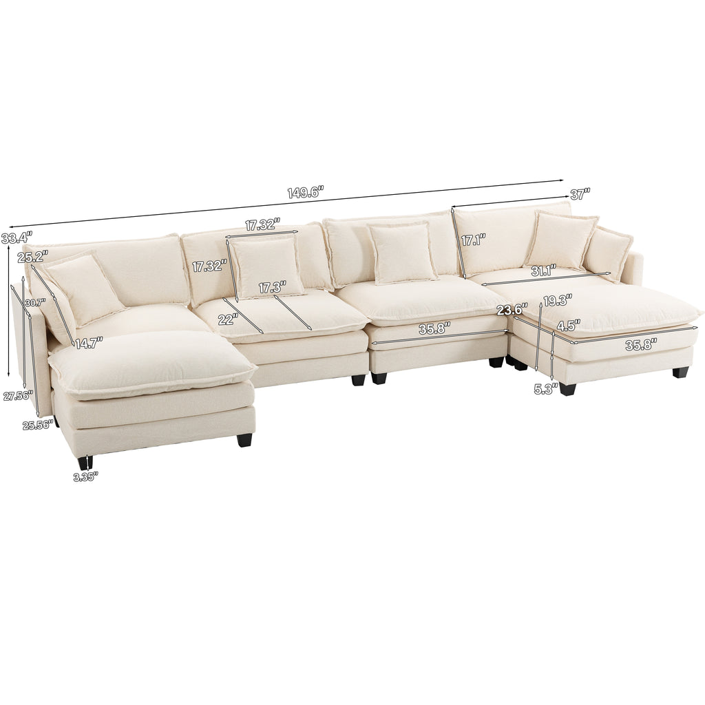 Moderne 4 places avec 2ottoman 149.61" Canapé sectionnel avec oreillers de taille