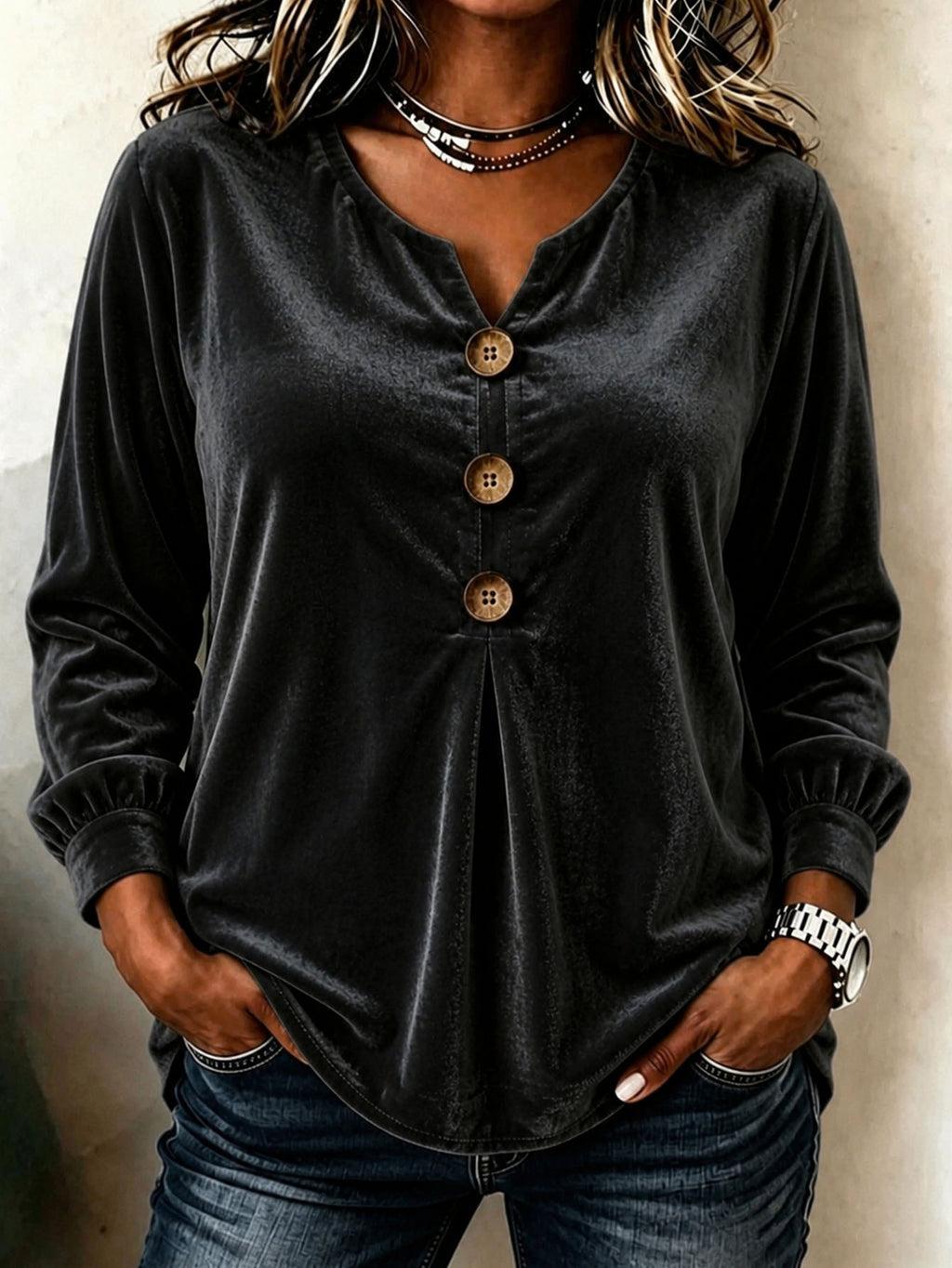Blouse de velours à manches longues pour femmes