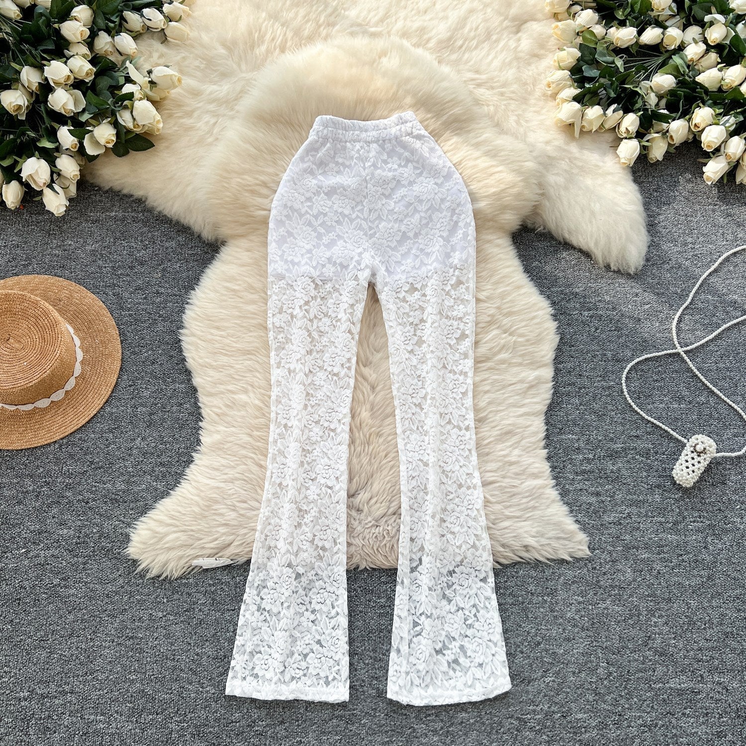 Pure et séduisante Pantalon de dentelle mince et polyvalente Casual et serré