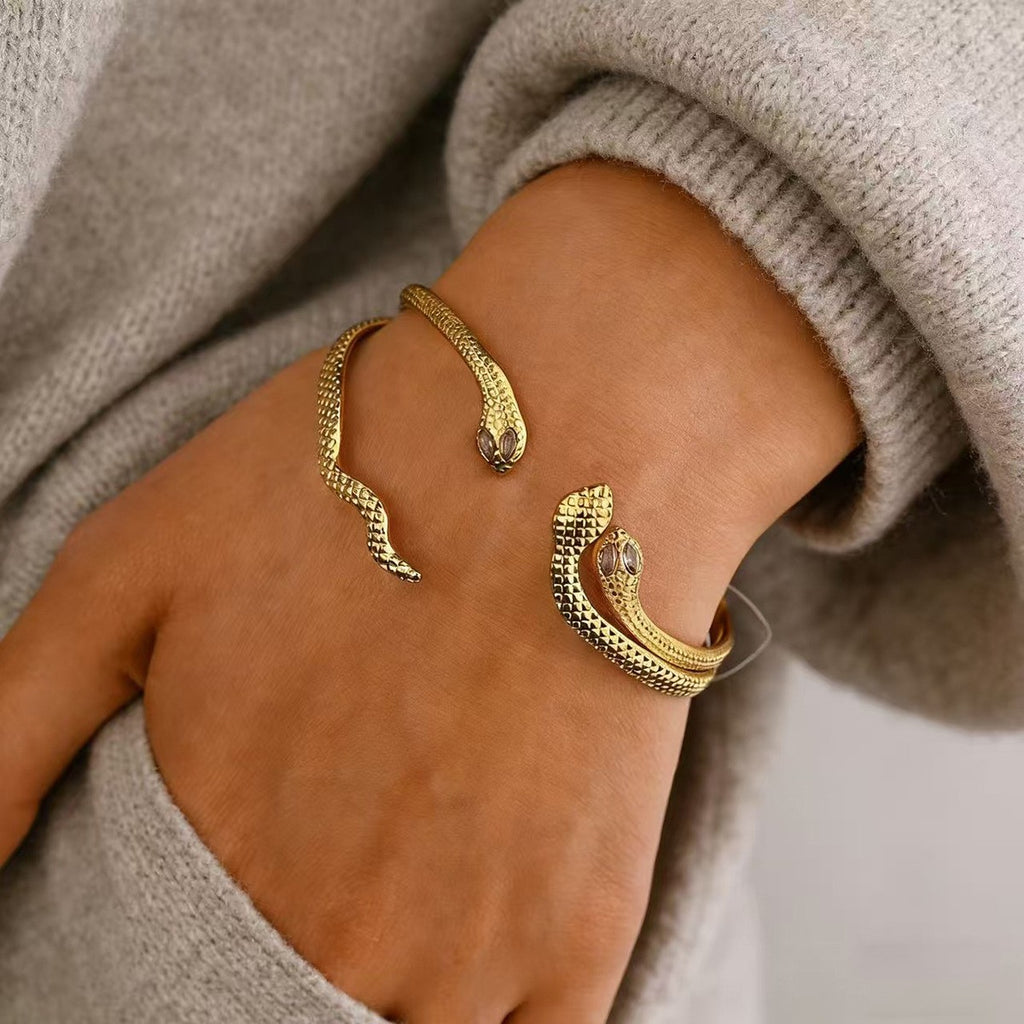 Rétro Micro-Set Zircon Gold Spirit Serpent Bracelet pour femmes
