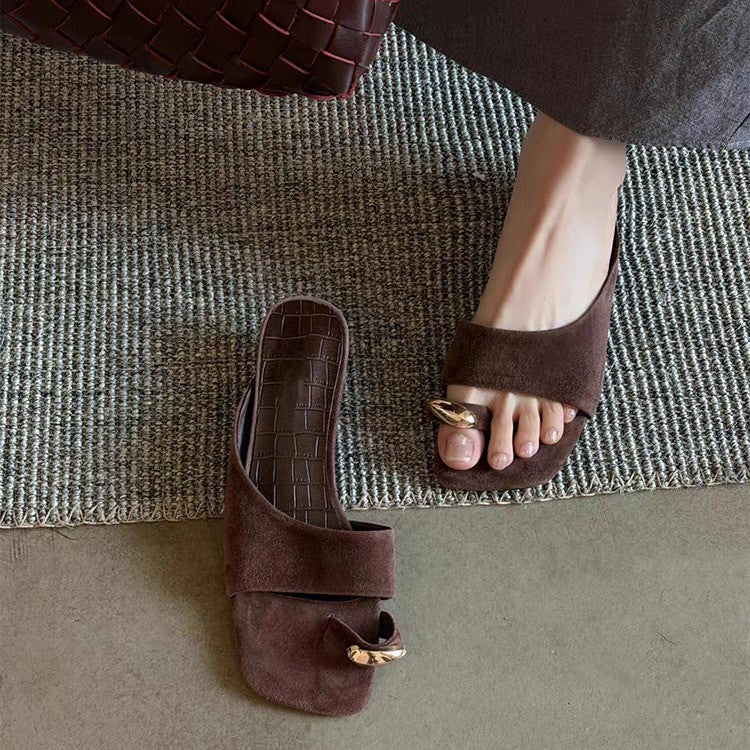 Sandales à diapositives en boucle d'orteil carré élégantes pour femmes
