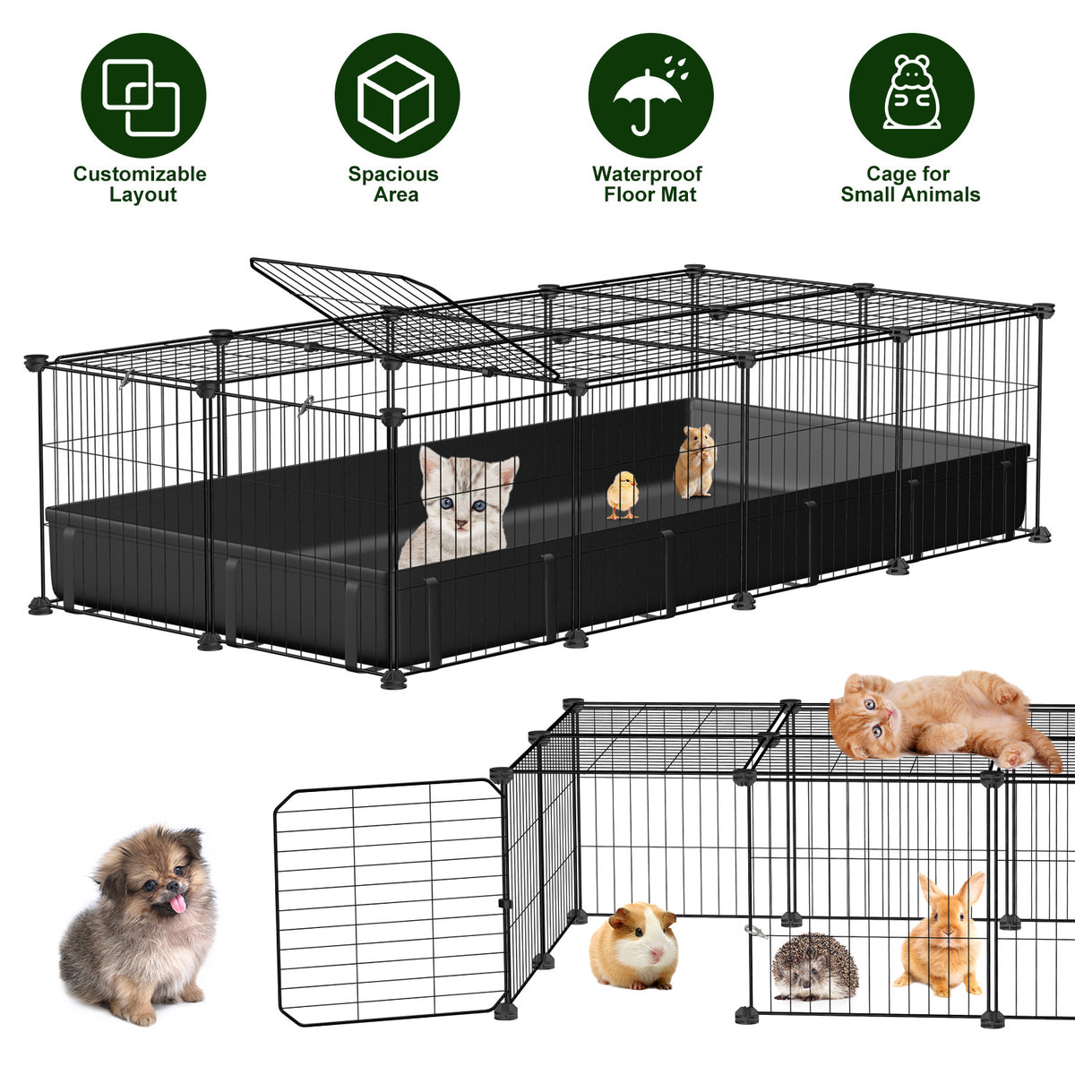 47x24x12IN Guinée Pig Cage Petit parc de jeux d'animaux Bricolage Boîtier pour animaux en métal avec 20 panneaux Wat