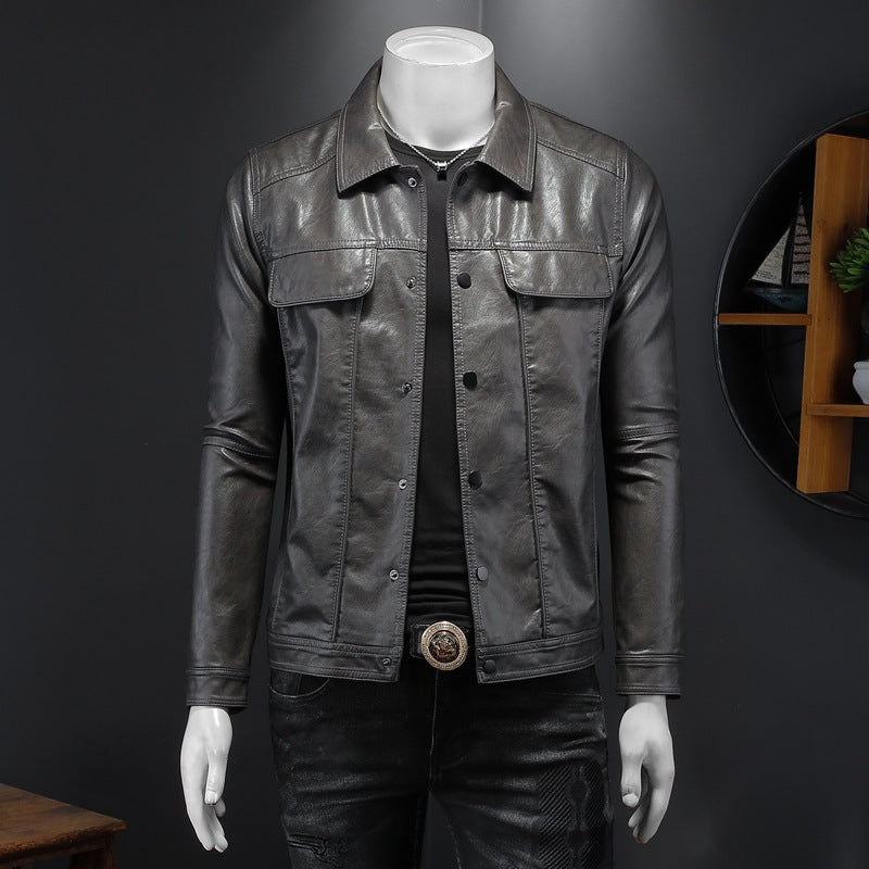 Manteau en cuir à manches longues pour homme