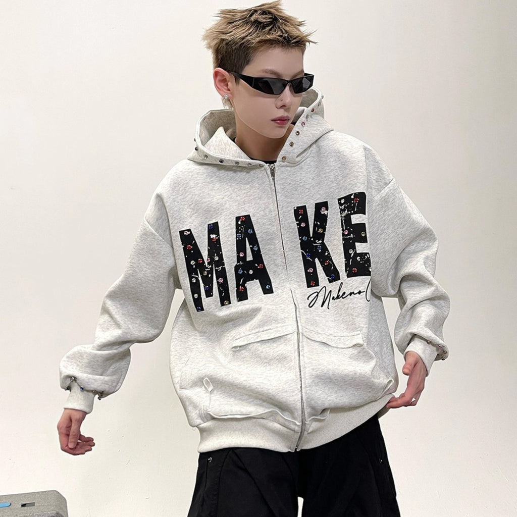 Chandail Zip-Up à capuche couleur Diamond-Beaded