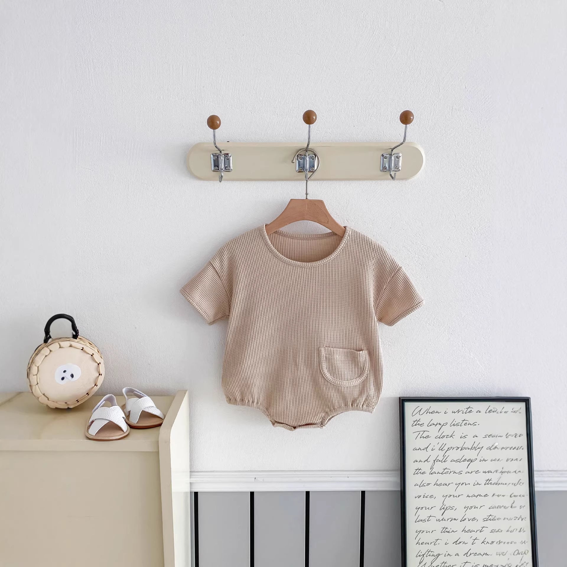 Bébés Simple et confortable Waffle-knit à manches courtes Onesie