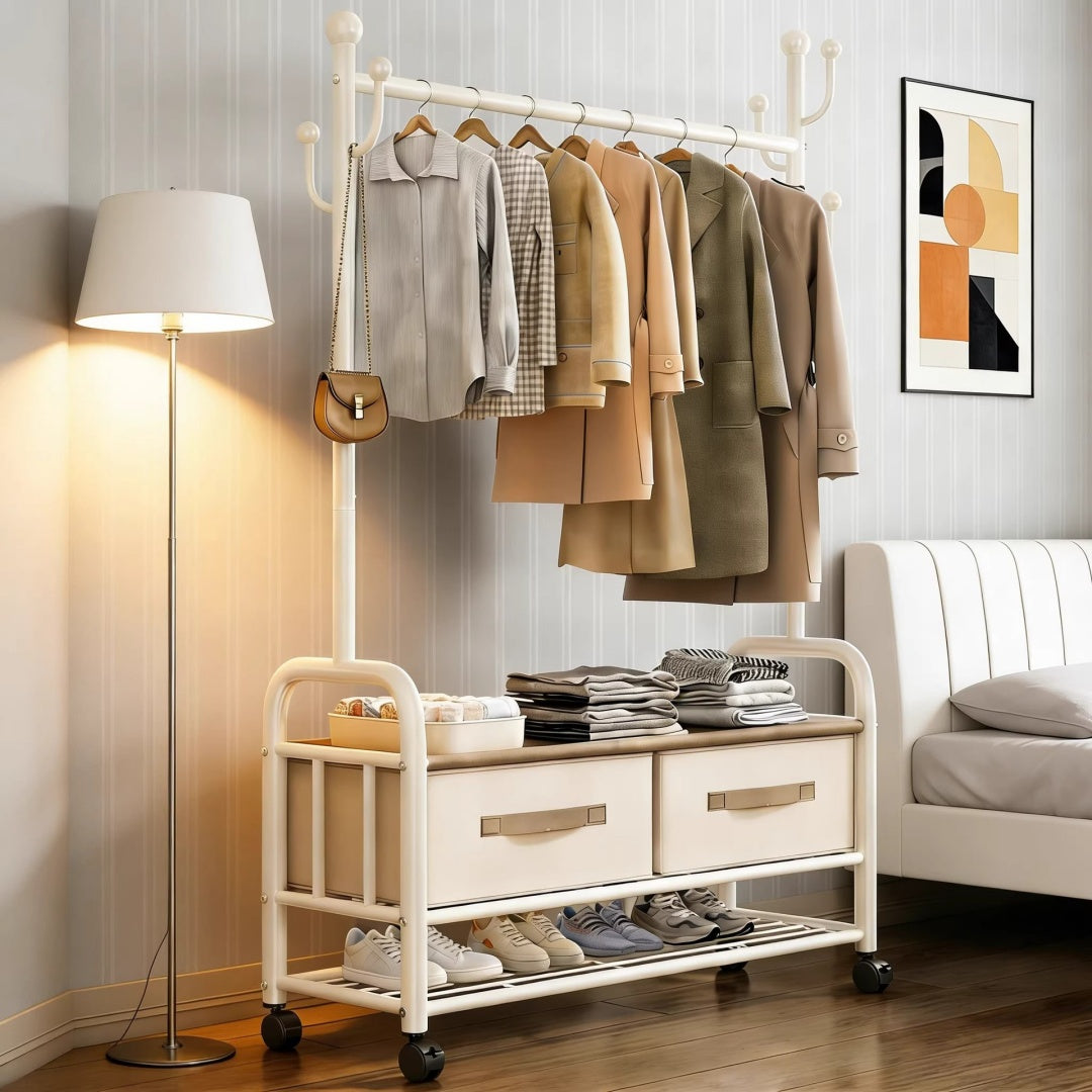 Étage de rack de vêtements Tiroir amovible Armoire Rack Chambre à accrocher Rack Balcon