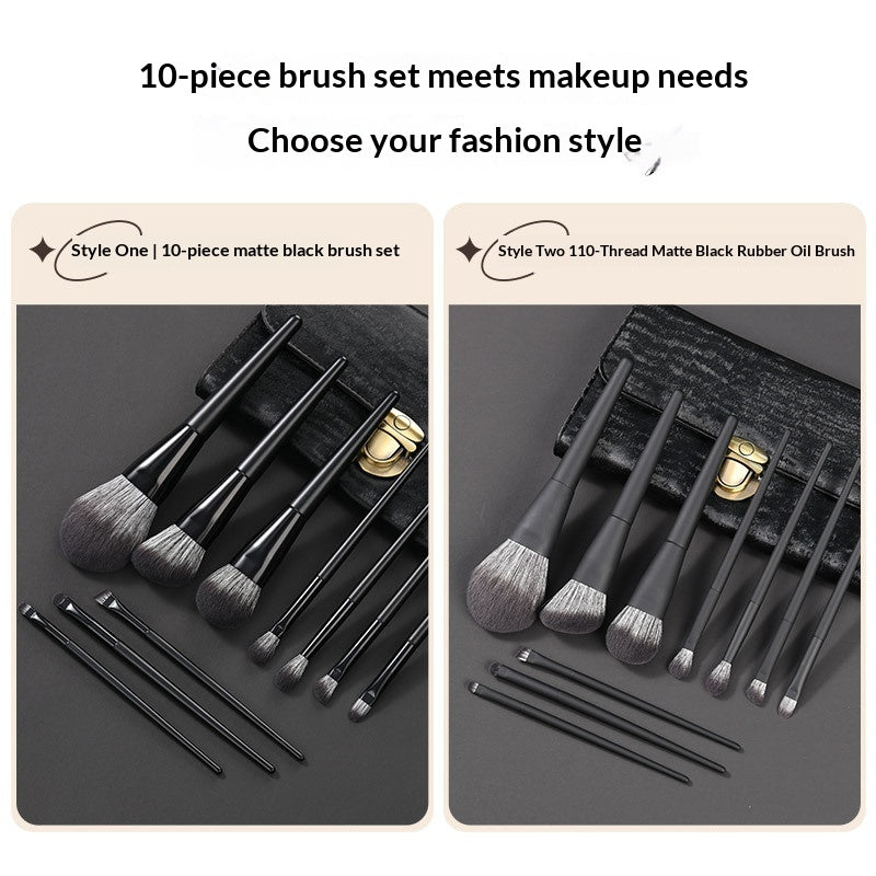 Set de brosse de maquillage noir mat en nylon