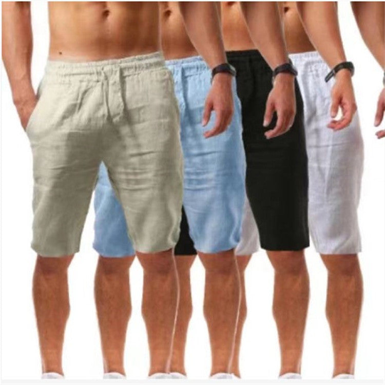 Wish Aliexpress Summer Large Size Loose Lin Breathable Cinq-Point Pantalons Sport Homme Cas