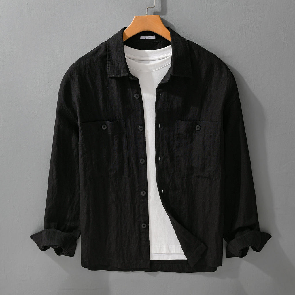 Chemise en lin manches longues pour hommes Blouse détendue