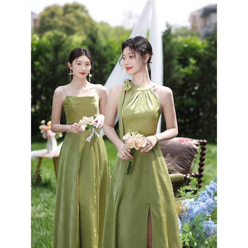 Robe de demoiselle d'honneur de style national vert