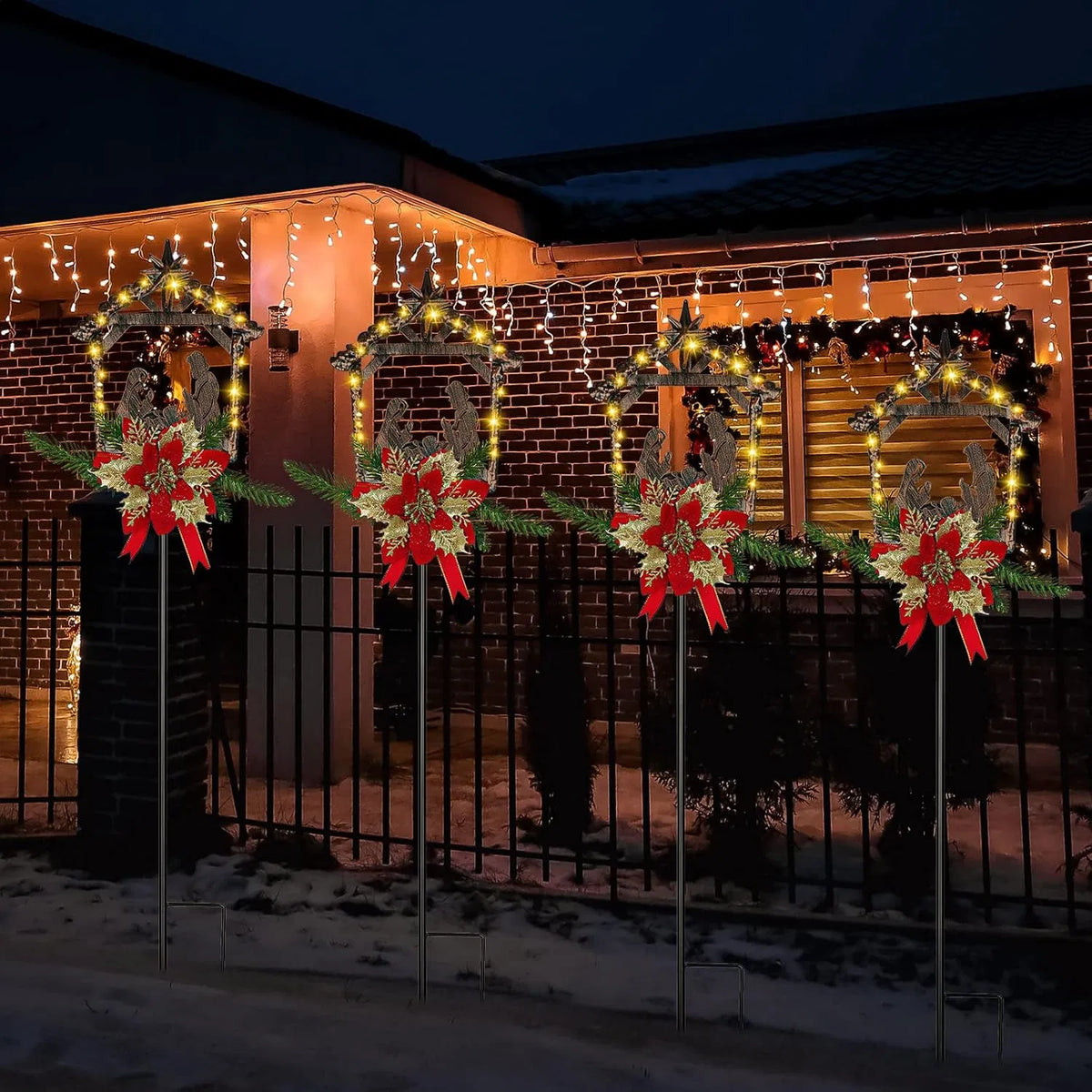 2 Pcs Scène de Nativité Extérieur Barre Stakes Métal Noël Lumière Décorations LED Noël D