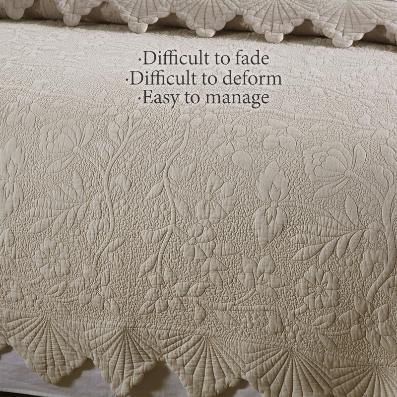 3-Piece Rose Floral Embossé Couvercle cousu Couvercle rempli de coton
