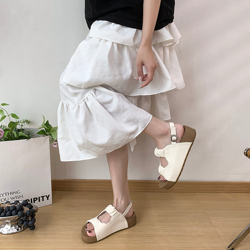 Femmes Minimalist Double Rouilled Rrinkled Strap Platform Slingback Sandales Matching Casual D