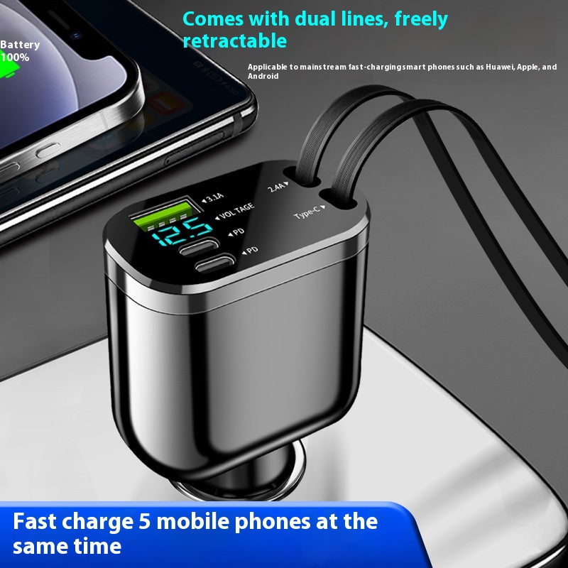 Chargeur de voiture bi-flexible pour allume-cigarette