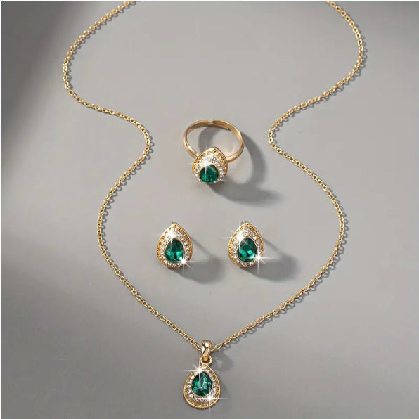 Bijoux costume femme eau goutte Gem série collier bague bracelet quatre pièces