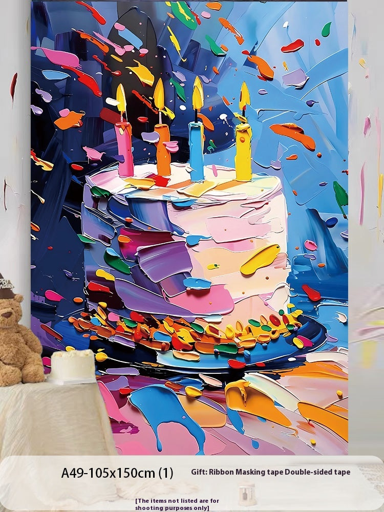 Fête d'anniversaire disposition Cake vêtements de suspension enfants fond mur