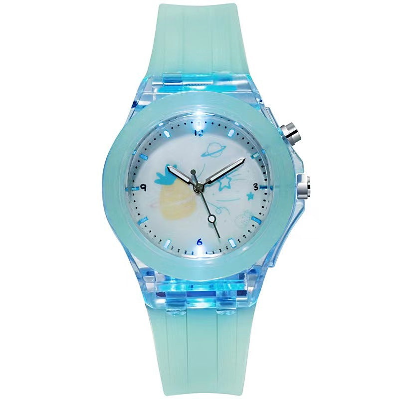Montre modèle de fruits lumineux pour enfants en silicone caricature