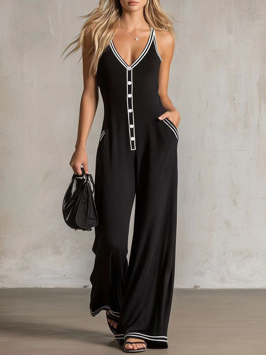 European and American Summer Foreign Trade French-Style Casual Sleeveless Color-Block