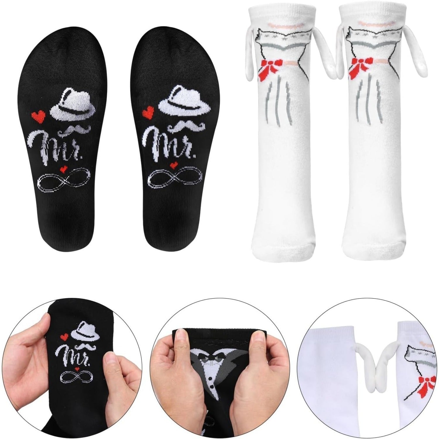 2 paires de chaussettes de mariage avec un motif à la main pour la mariée et le groom — une idée cadeau et papa