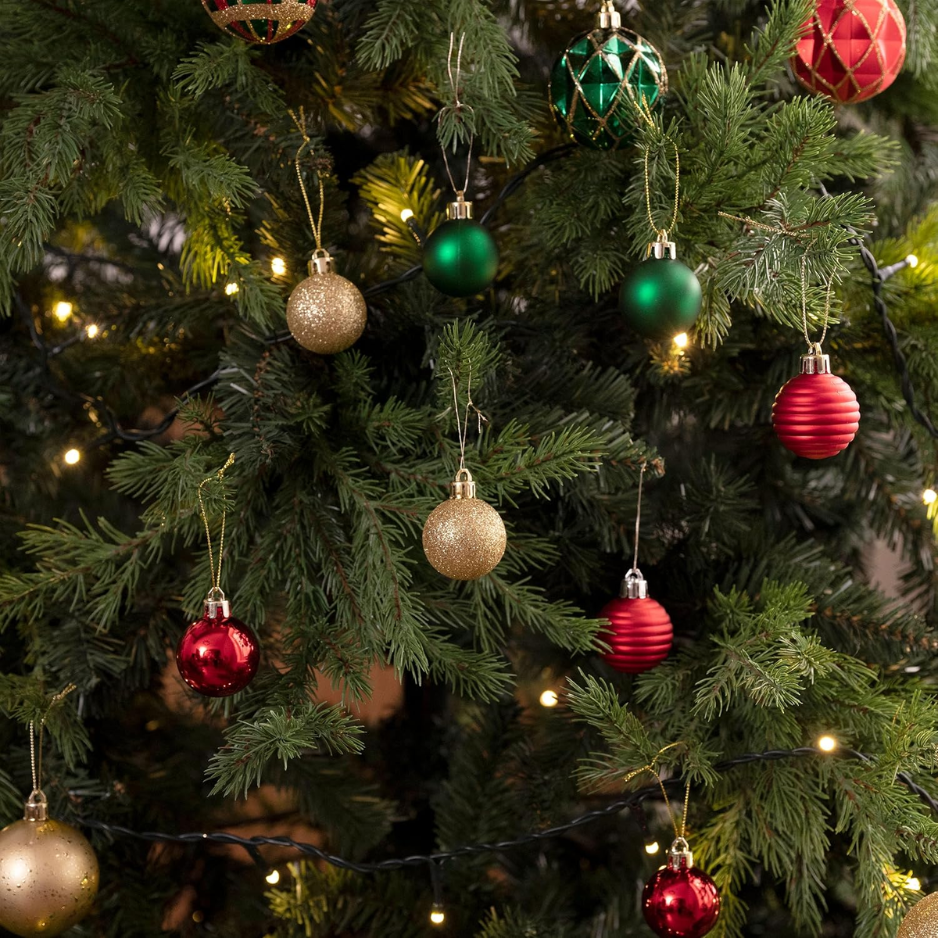 Petit arbre de Noël Décorations Balles ornements 24ct 1.57 Rouge Vert et Or Shatterproof