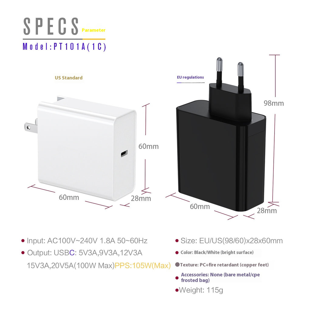 Pd100W W Gallium Nitride European Standard Adaptateur monoport Caméra Équipement d'ordinateur F