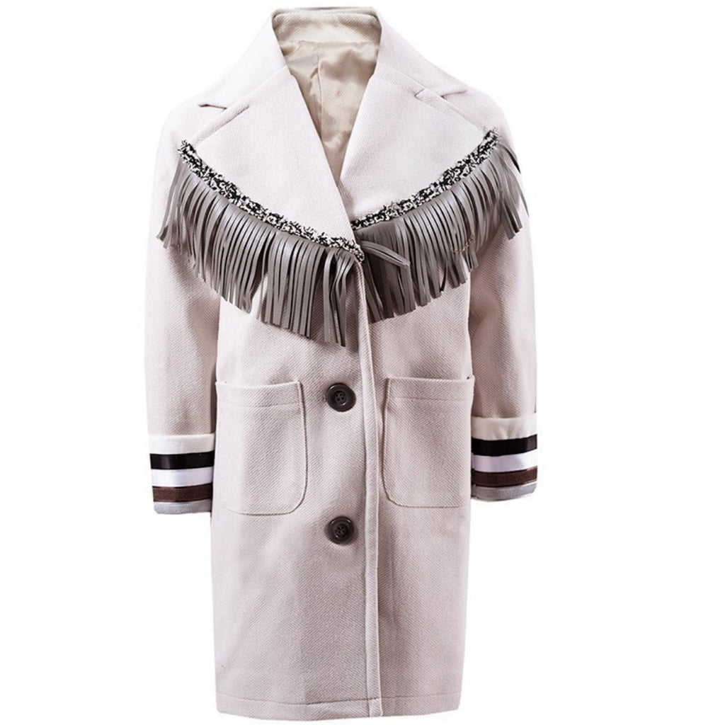 Filles Woolen Long Coat 3-12y Crème Orange Vintage Coat Style mignon