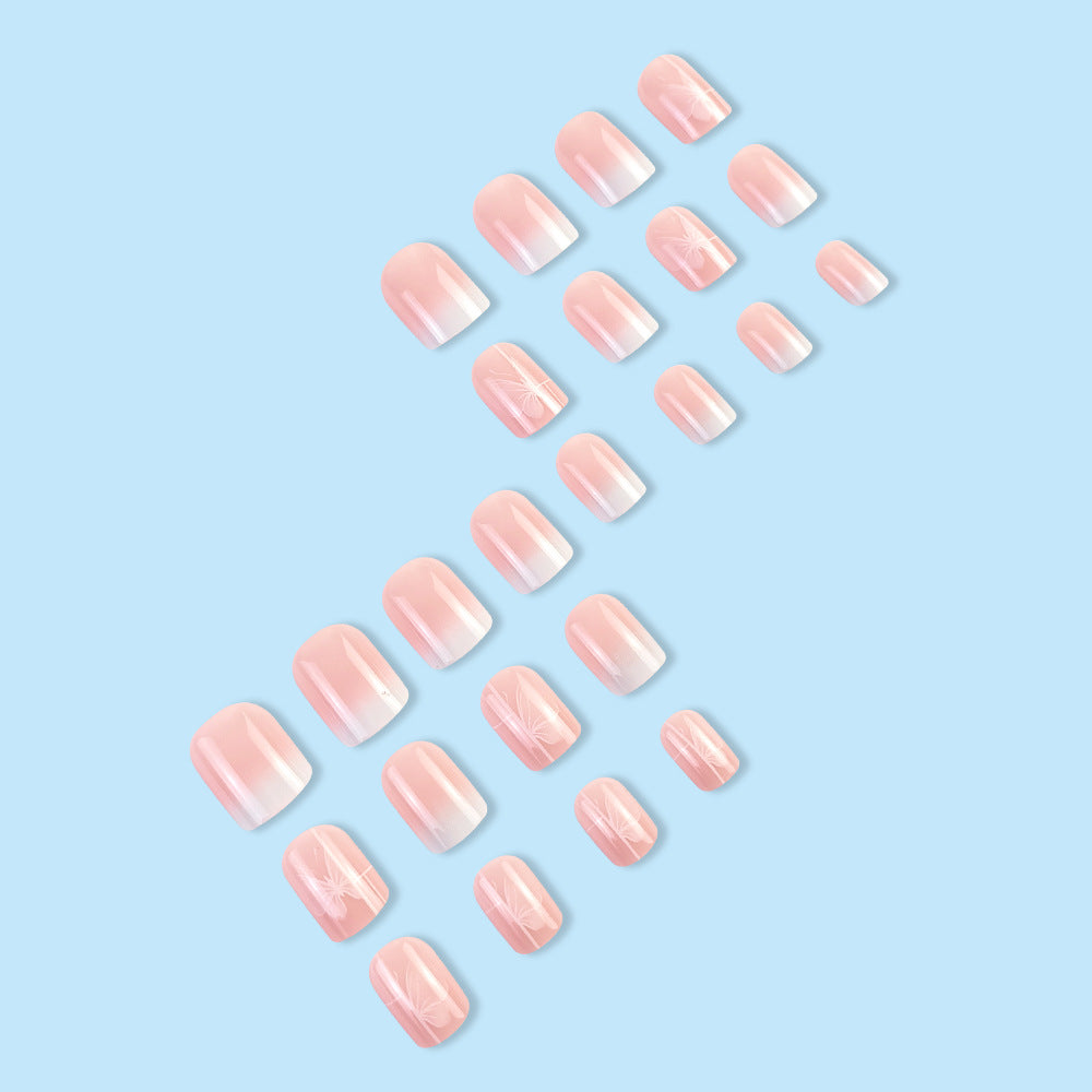 24 pièces Short Square Rose Jelly Nail Polonais avec Gradient Butterfly Design Nail Set. Suita