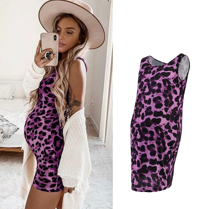 Robe léopard Femme enceinte sans manches d'été