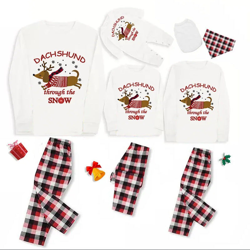 Parent-enfant Elk Pattern Plaid Pantalon costume de Noël manches longues