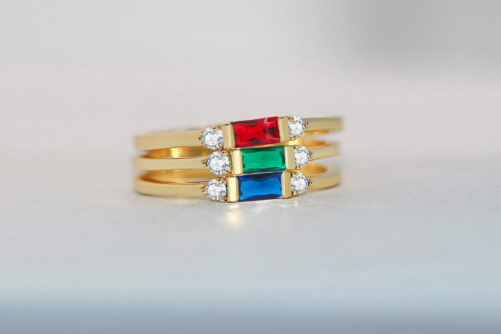Anneau de fiançailles géométrique Zircon incrusté Accessoires dorés 14K