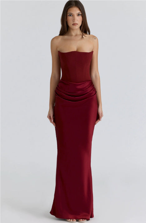 Slim Tube Top Robe longue Sexy Mode Bandeau Robes de soirée sans dos pour les femmes Clo