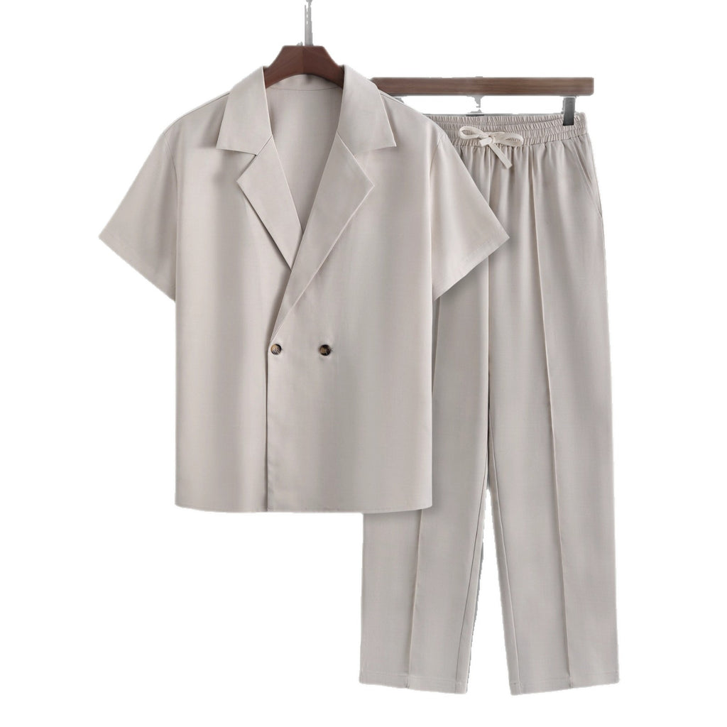 Mens Minimalist Blazer à manches courtes et pantalons