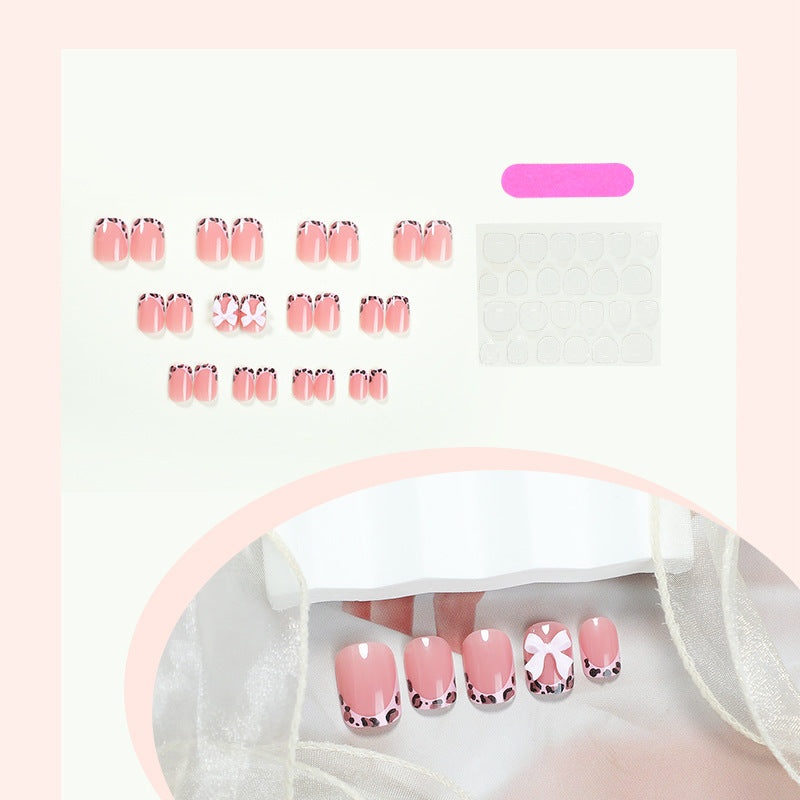 Portable courte Leopard-print Contraste couleur Bow Fake Nails Tip-style