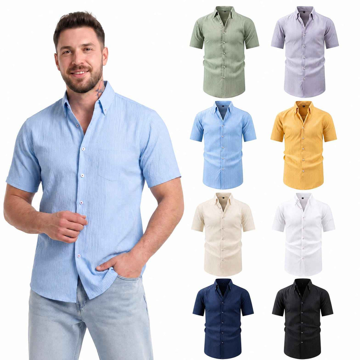 Jiachuan Été Chemise Homme à manches courtes avec Texture de vague