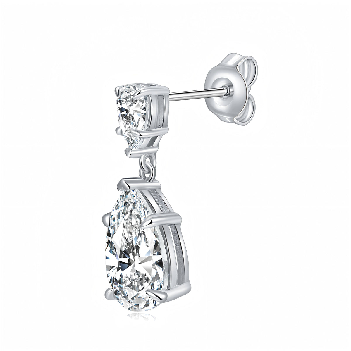 S925 Sterling Silver 7x11mm Teardrop Double Stone Drop Cut Moissanite Earrings