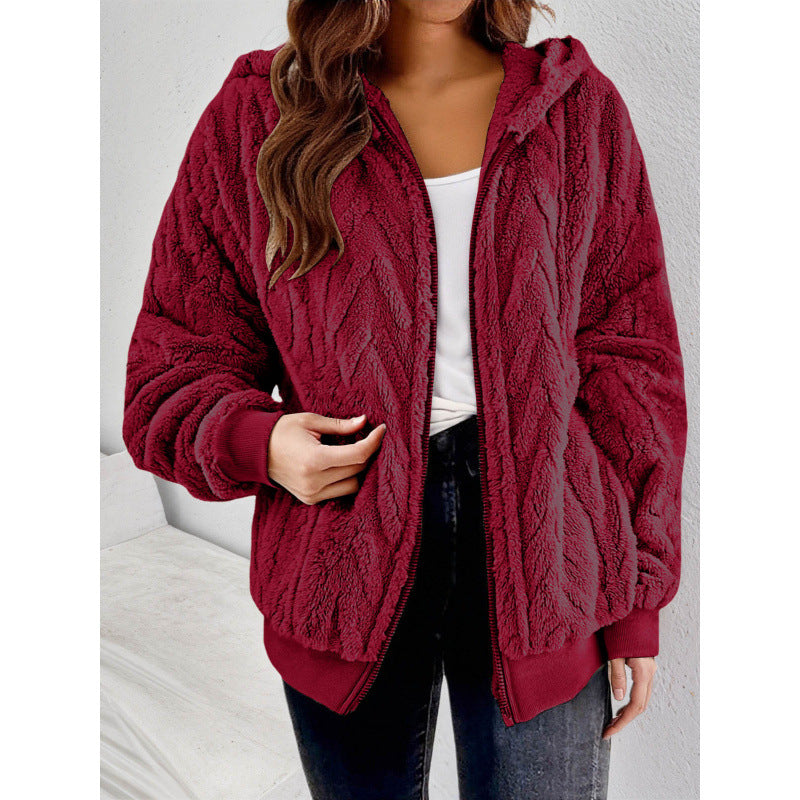 Manteau de cardigan à capuche à capuche Jacquard-Fleece pour femmes