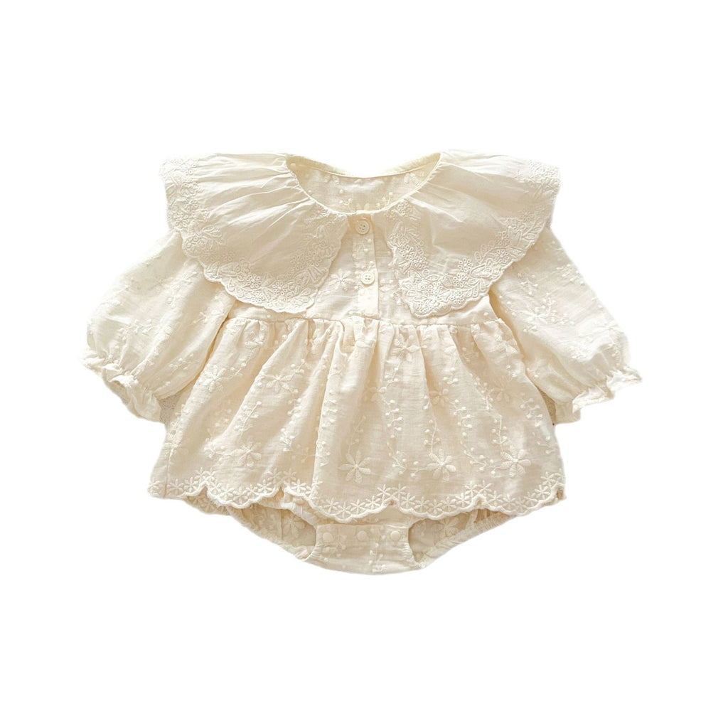 Dentelle brodée Collier Manches longues Maillots de bébé Gown