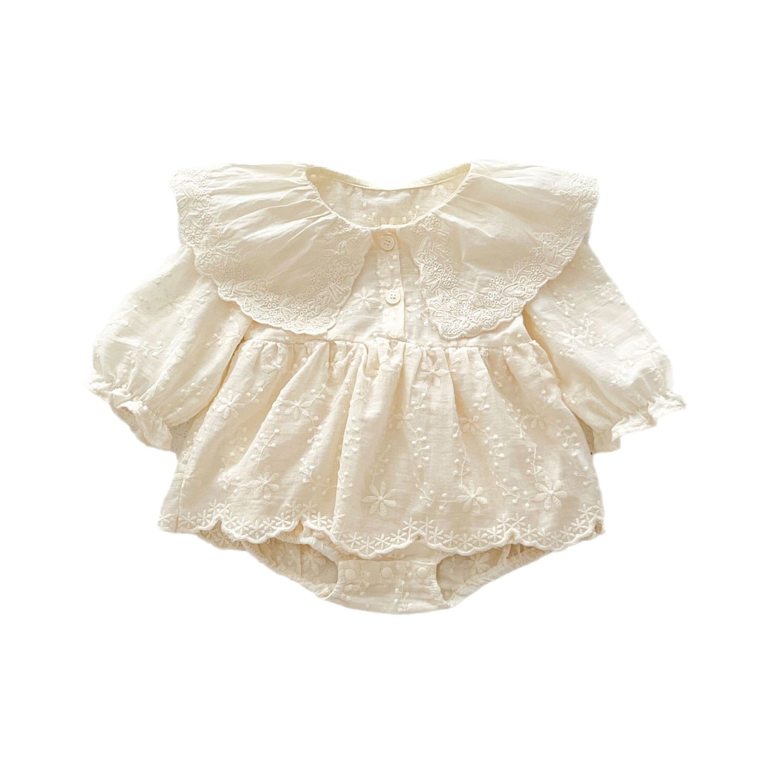 Dentelle brodée Collier Manches longues Maillots de bébé Gown