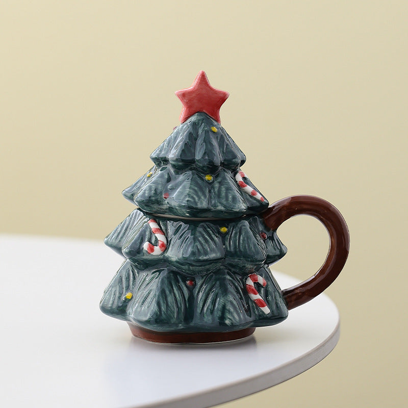 Mug en forme d'arbre de Noël en céramique - Coupe de café festive pour décoration maison et cadeau