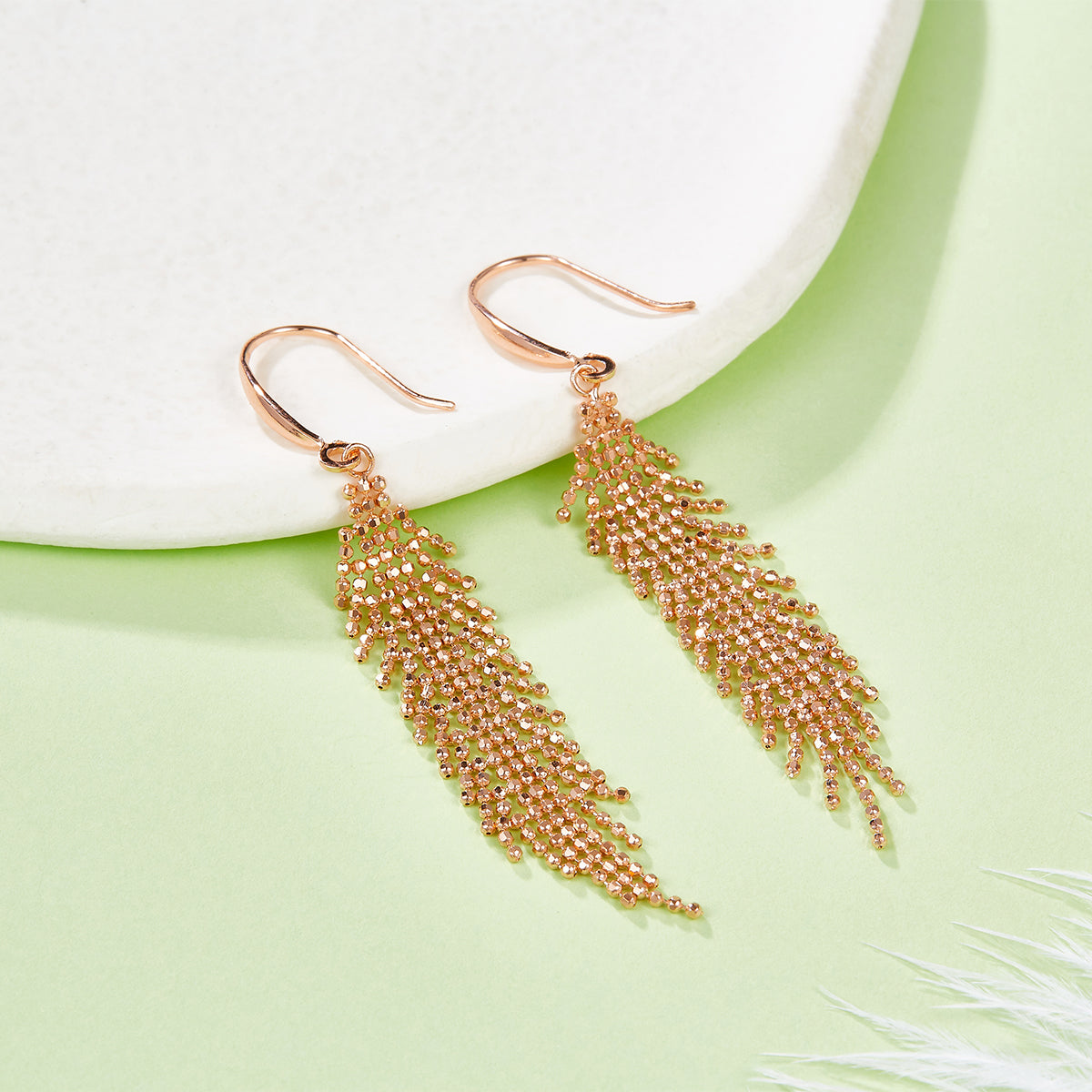 S925 Boucles d'oreilles en équerre en argent Sterling 59,8mm Long 2g Perle de maille légère coulant D