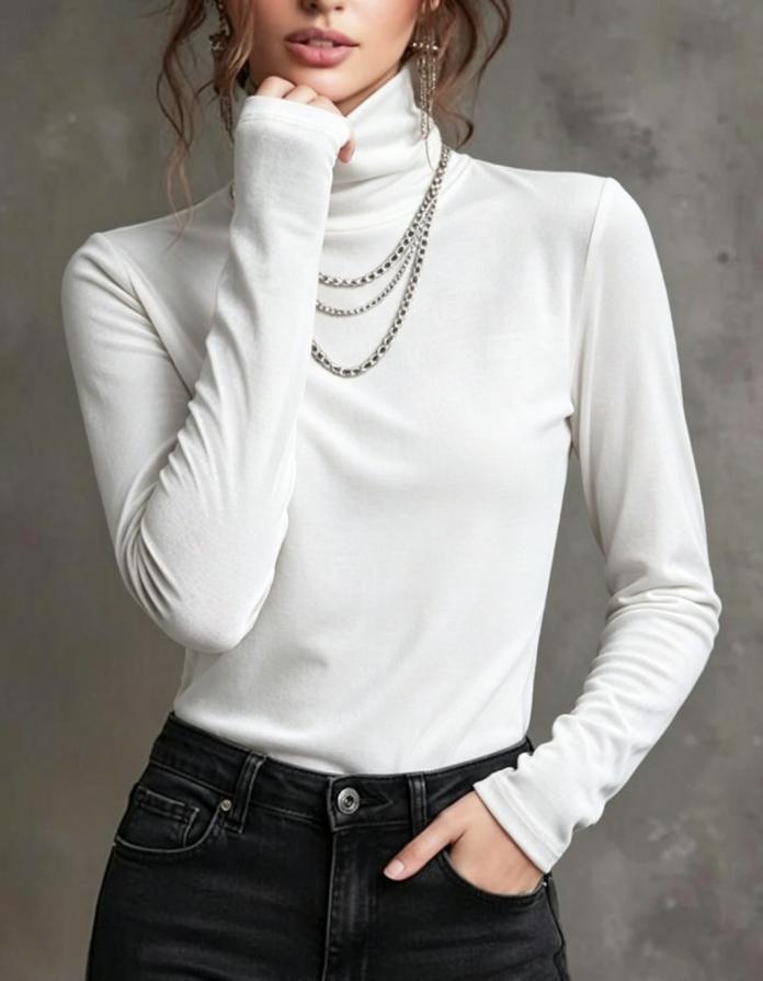 Couleur solide Turtleneck Slim Fit Top Femme