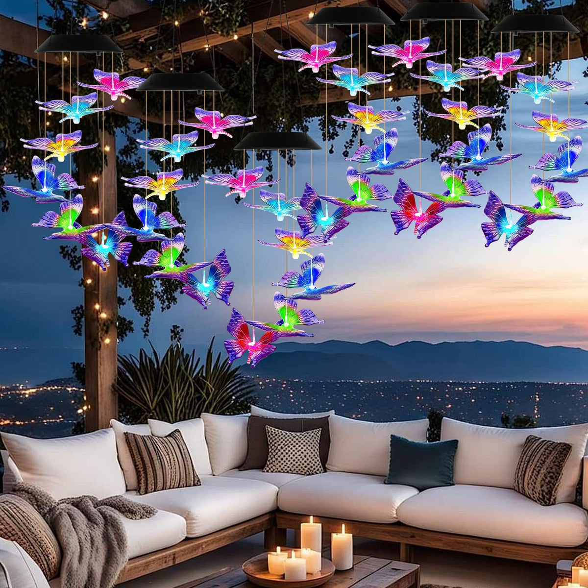 1Pc 2Pcs Quantity Options Solar Butterfly Wind Chime 7 Color Changing Wind Chime for Outsi