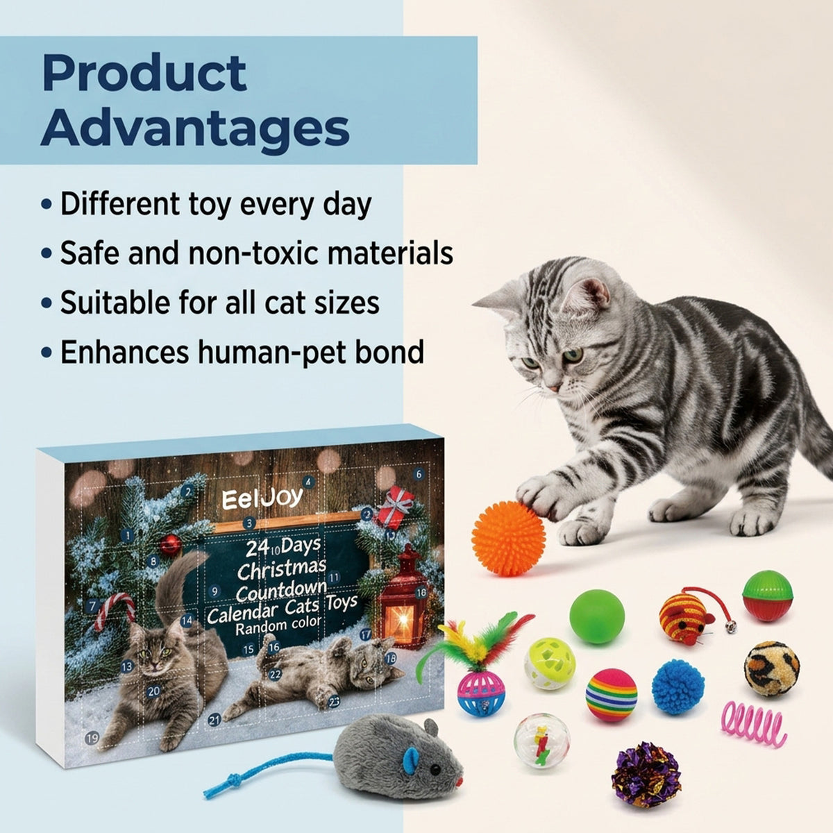 AelJoy 24-Jour Noël Calendrier de l'Avent Jouet de chat