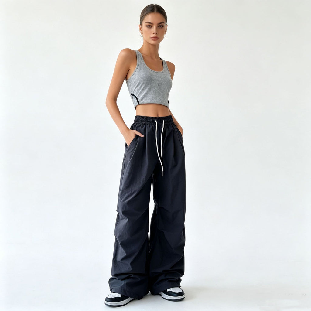 Pantalon de Paratrooper Wide-Leg à séchage rapide pour les femmes avec une taille élastique et un cordon de chargement