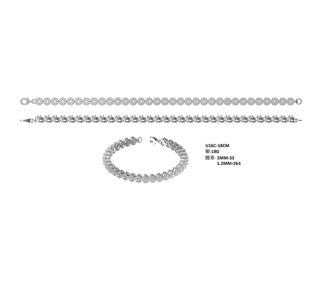 S925 Argent Sterling 2mm Bracelet de tennis en grappe de Moissanite 18cm 288pcs D Couleur VVS1 Plati
