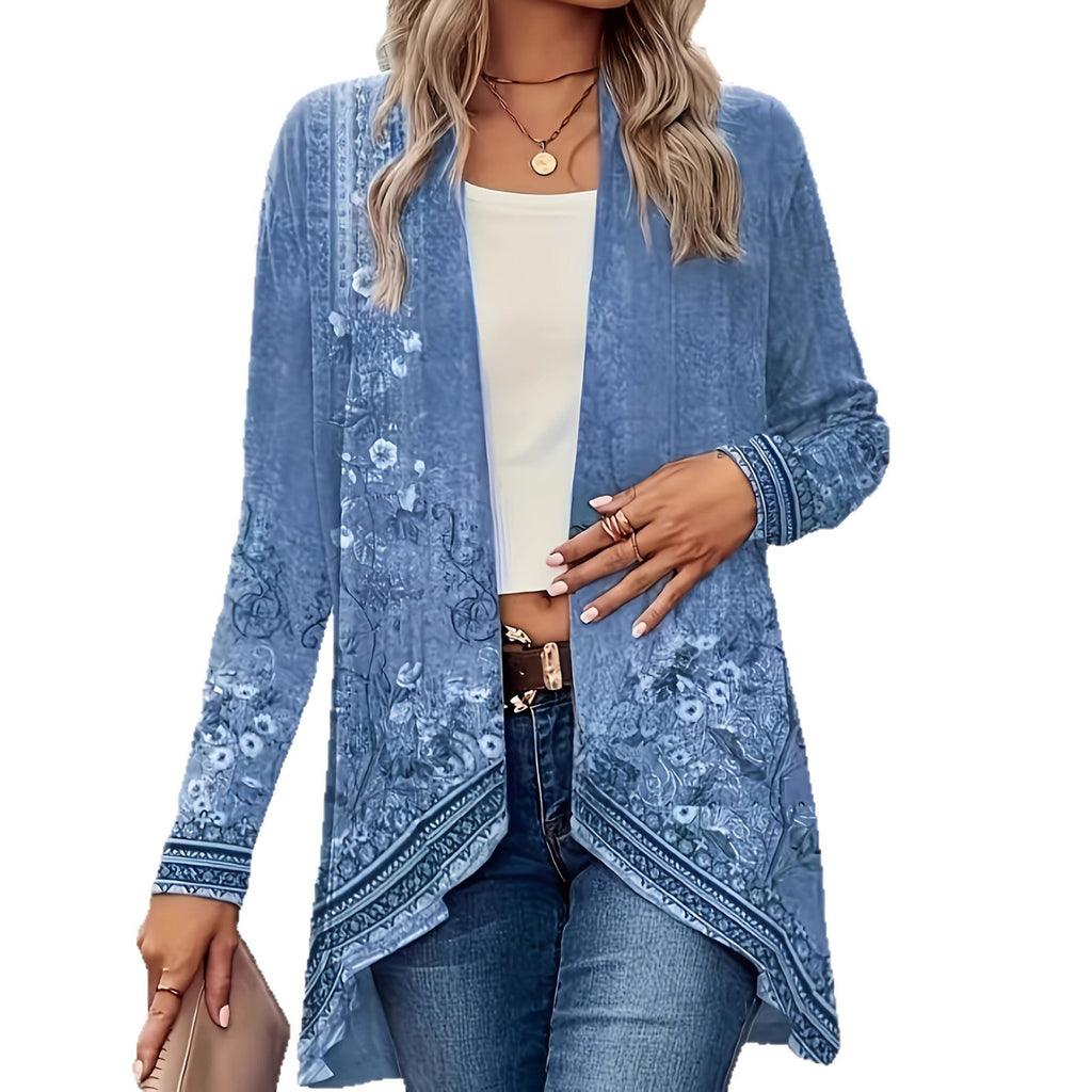 Veste florale élégante à manches longues pour femmes sans boutons