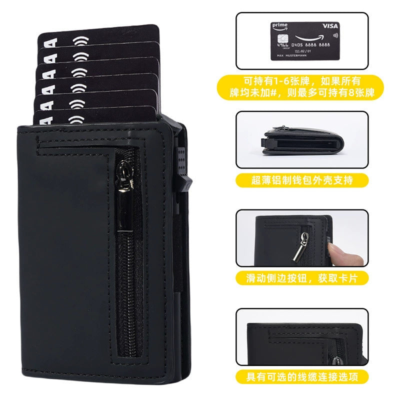 Support de carte RFID anti-scan PU en cuir de pièce de monnaie Démagnétisation-Proof portefeuille multi-carte